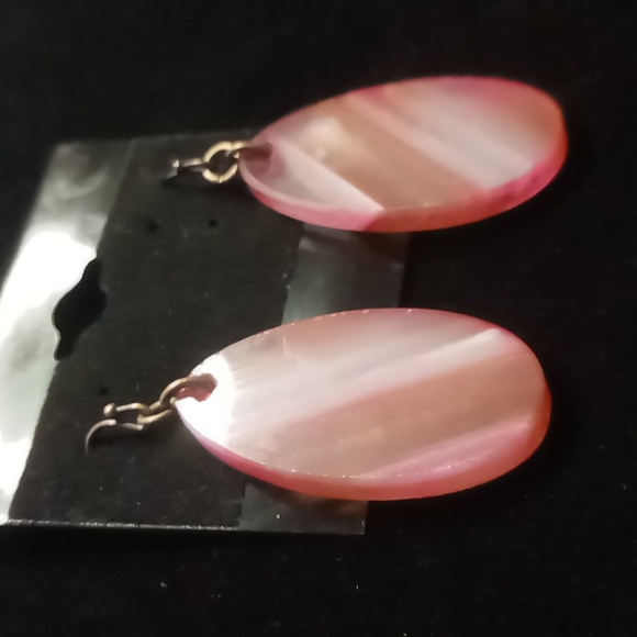 lace agate tear drop earrings pink white & brown agate polished with brushed edg - Picture 5 of 5